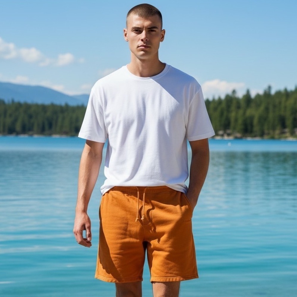 Outdoor Voices Mens Orange Cotton French Terry Sweat Shorts Size M Drawstring